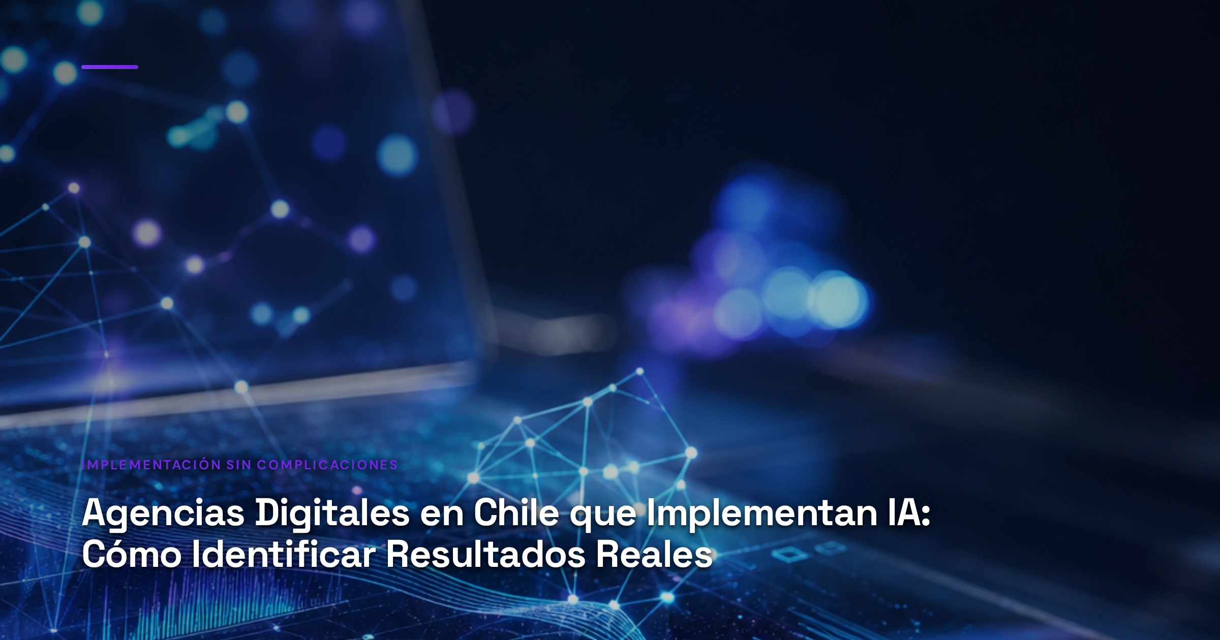 Imagen ilustrativa de Modern dashboard interface with glowing AI metrics and performance charts, interconnected nodes floating above glass surfaces, soft blue and teal neon light trails, digital ecosystem visualization, minimalist tech atmosphere. Artículo: Agencias Digitales en Chile que Implementan IA: Cómo Identificar Resultados Reales