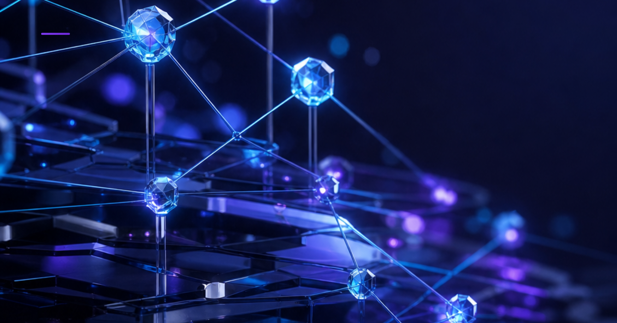 Imagen ilustrativa de Futuristic digital nodes interconnected by glowing blue threads hovering above layered tech surfaces, crystalline structures with soft light diffusion, metallic textures, depth of field effect, professional corporate atmosphere. Artículo: Agentes IA y Transformación Empresarial en Chile: De la Experimentación a la Ventaja Competitiva