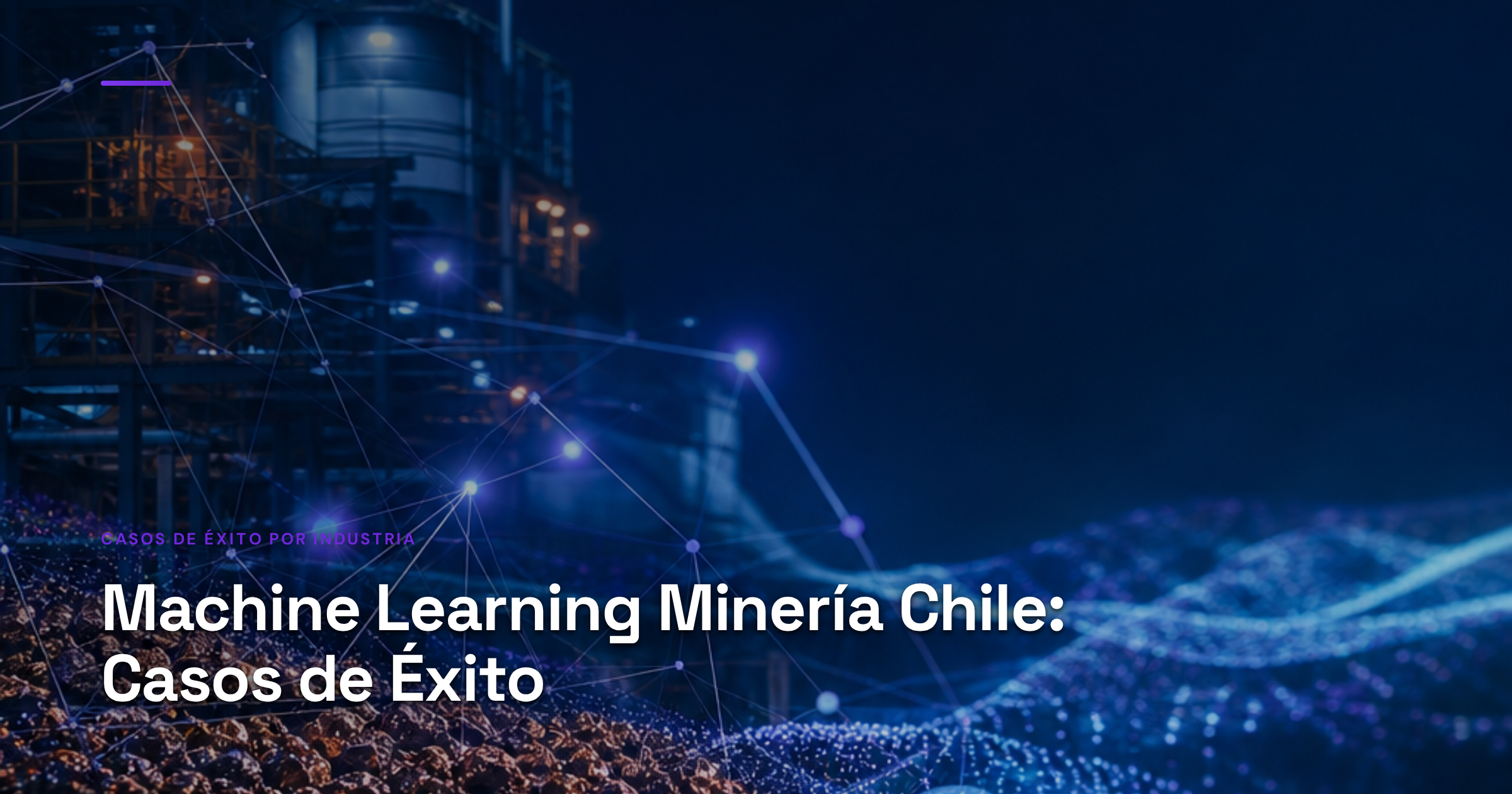 Imagen ilustrativa de Industrial mining equipment and machinery with overlaid digital data streams, glowing network nodes, real-time sensor visualizations, copper ore processing facility background, technological integration aesthetic, cool blue and amber lighting, depth of field emphasis on data connectivity. Artículo: Machine Learning Minería Chile: Casos de Éxito