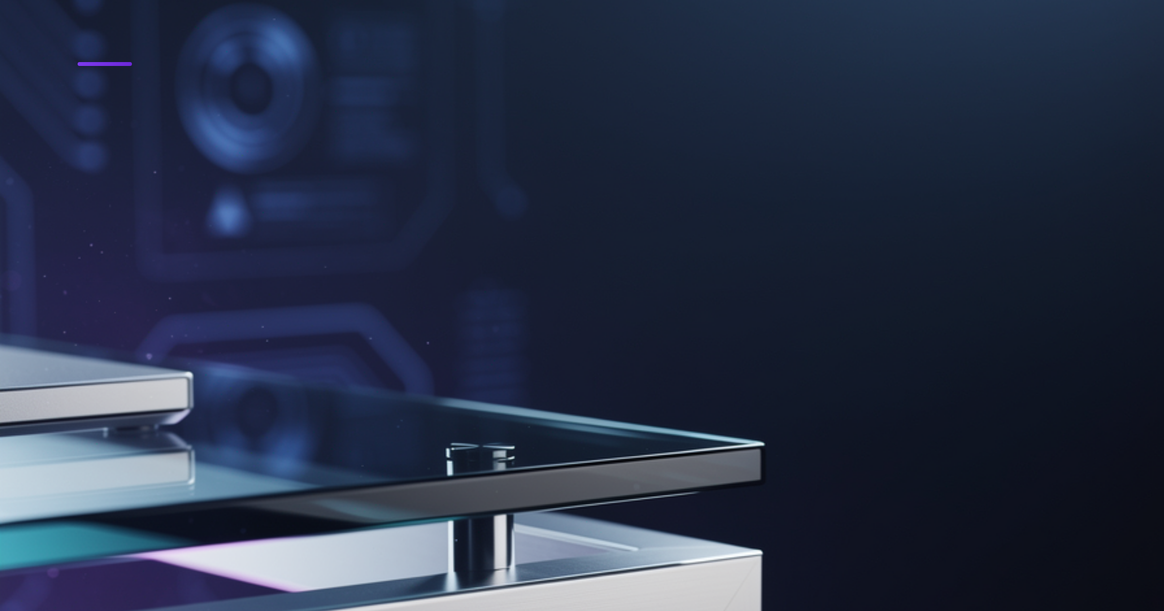 Imagen ilustrativa de Modern minimalist tech workspace with soft blue and white tones, clean desk surface, subtle circuit pattern bokeh background, professional ambient lighting, contemporary office atmosphere, digital innovation feel. Artículo: Mejores Empresas de Agentes IA en Chile para Pequeños Negocios