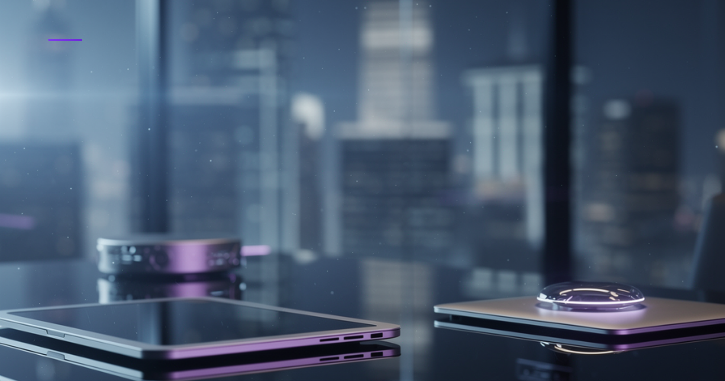 Imagen ilustrativa de Modern tech workspace with sleek desk surface, soft blue-white ambient lighting, blurred cityscape through glass windows, minimalist professional atmosphere, clean minimalist environment, shallow depth of field. Artículo: Qué sectores en Chile están usando agentes IA con mejores resultados