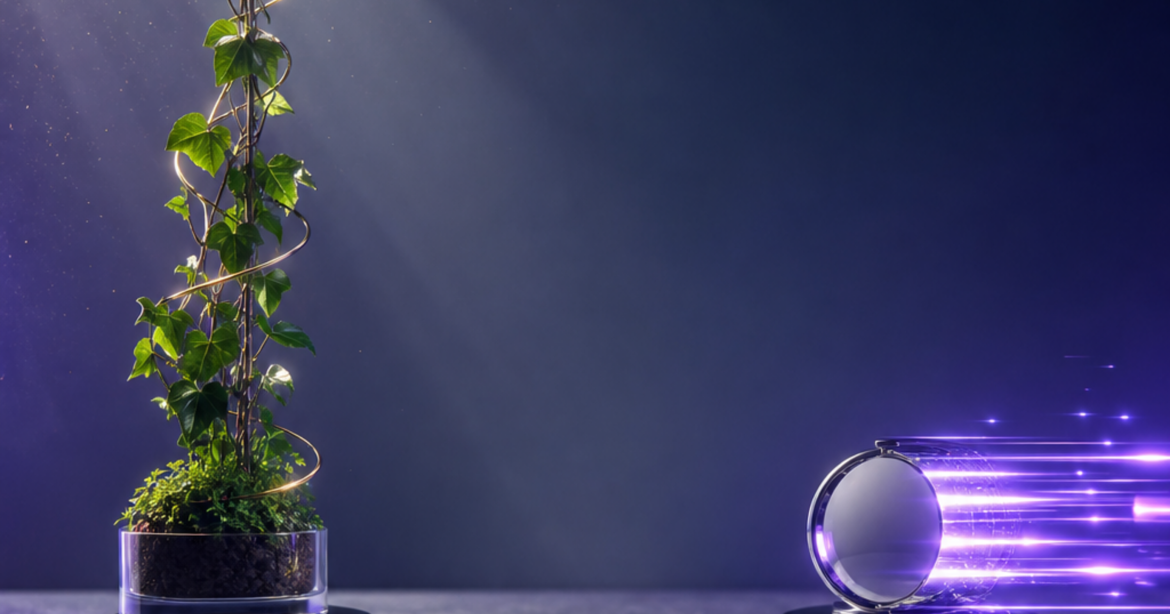 Imagen ilustrativa de Split workspace showing two divergent paths: left side with organic growth symbolism (climbing upward plant growth, natural light), right side with immediate results (bright spotlight, fast-moving elements). Balanced composition, neutral surfaces, clear uncluttered center, strategic decision atmosphere.. Artículo: SEO y SEM. Diferencias clave que definen dónde invertir tu presupuesto digital