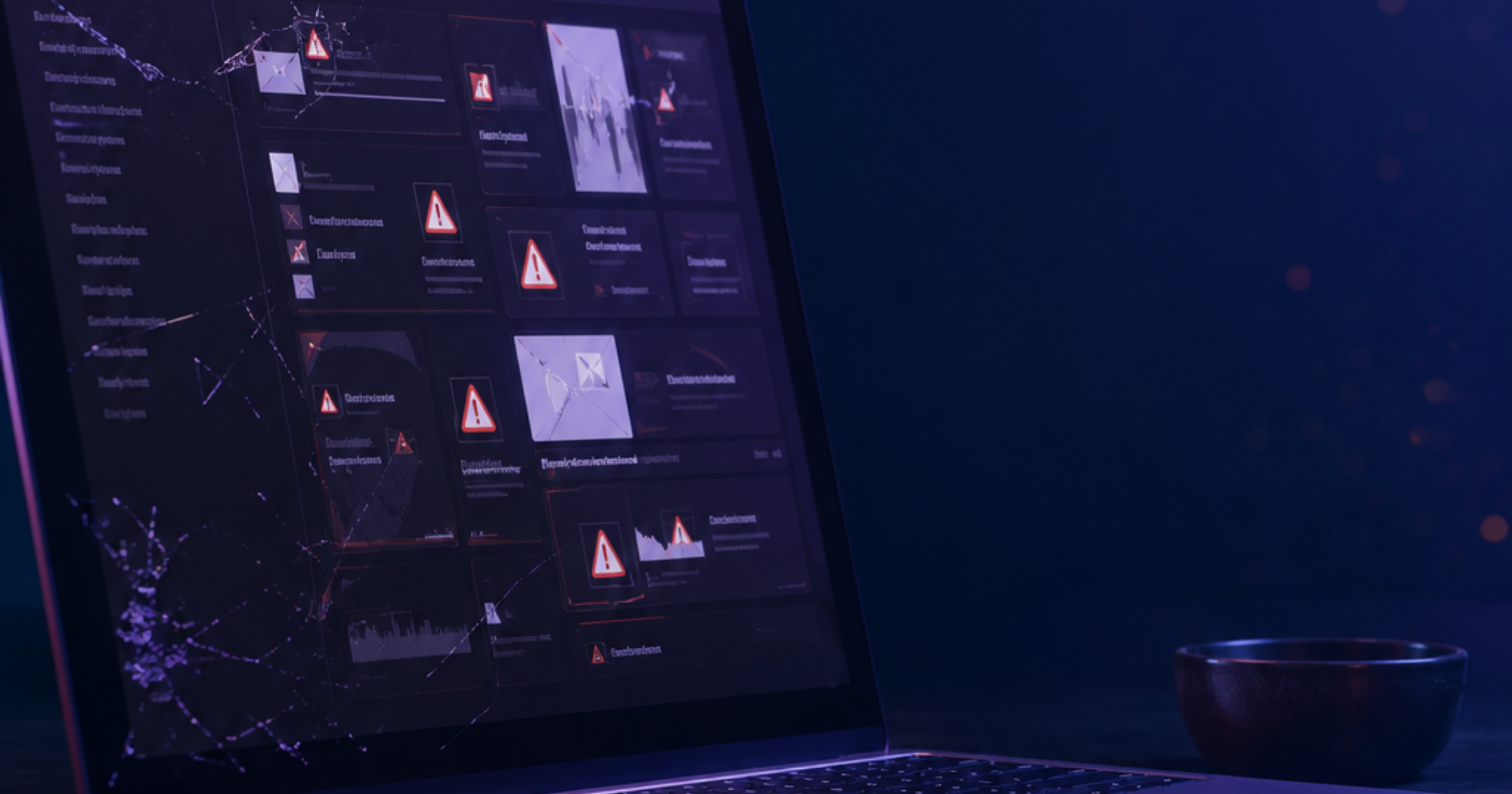 Imagen ilustrativa de A cluttered Shopify storefront dashboard with warning icons and broken elements visible on a laptop screen, soft desk lighting, minimalist workspace with empty center, frustrated digital commerce atmosphere. Artículo: SEO para Shopify. 7 Errores Técnicos que Bloquean tu Tienda en Google